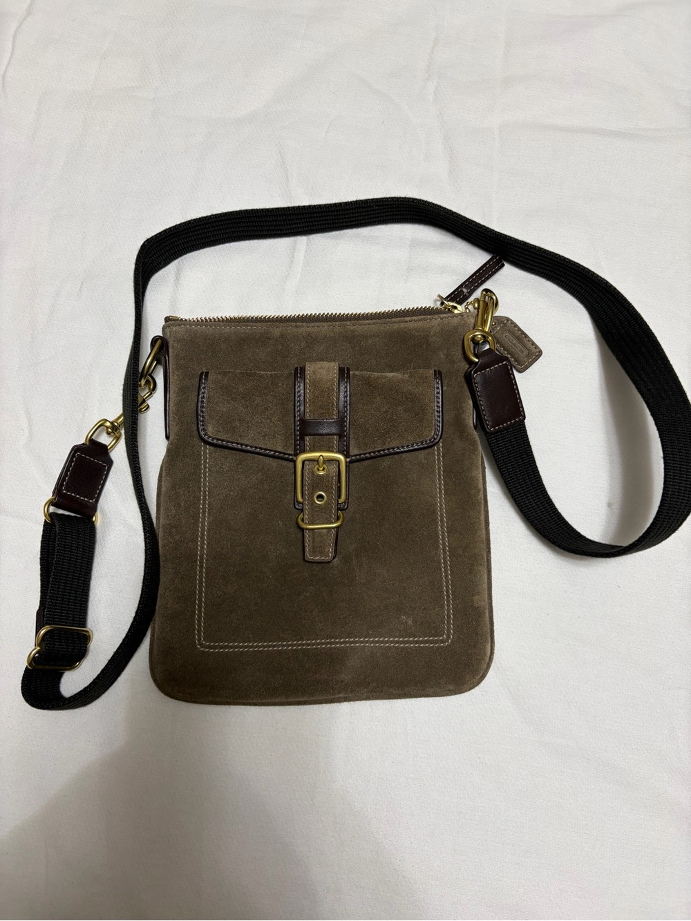 Coach Olive Suede Messenger Bag with Black Strap 2006